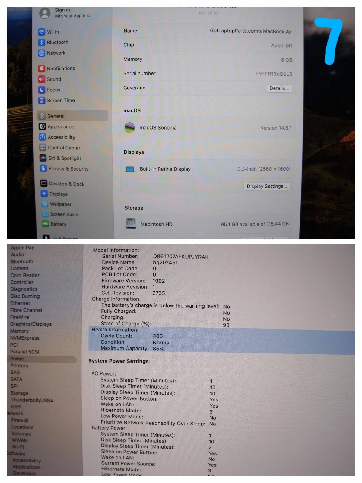 Apple MacBook Air A2337 13.3″ M1 (2020) 8CPU/7GPU 8GB 128GB MGN63LL/A +Charger