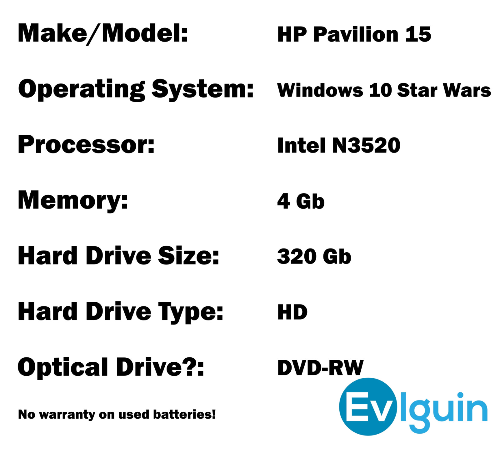 HP Pavilion 15 Intel @ 2.42Ghz 4GB 320GB Win 10 STAR WARS Webcam Office DVD-RW
