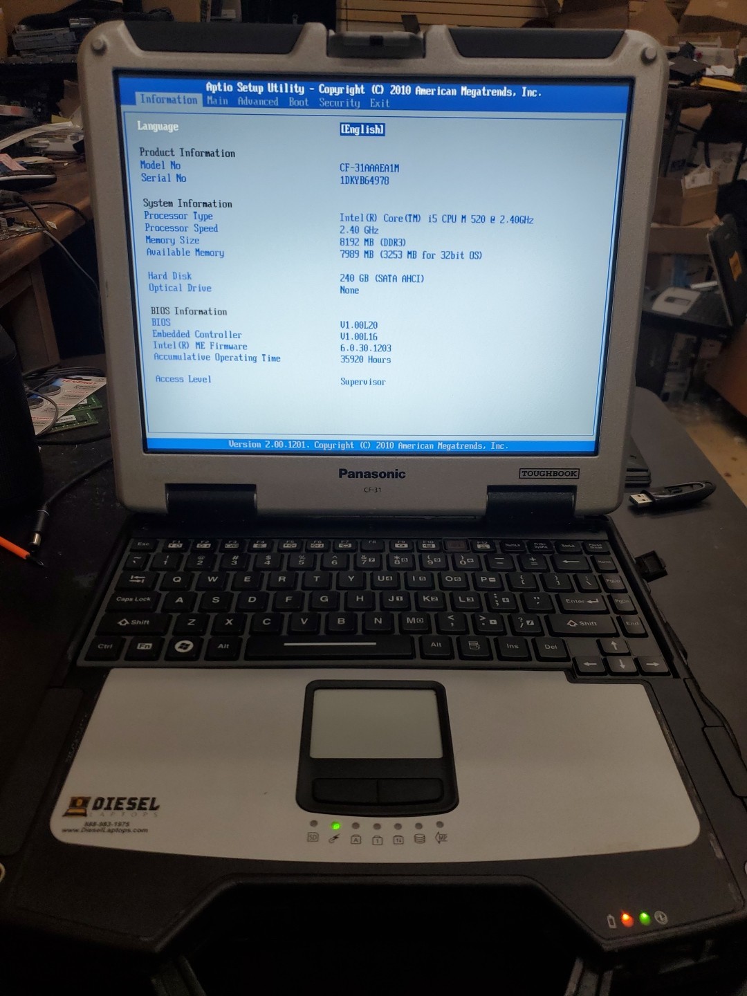 Panasonic Toughbook CF-31 MK-1 i5 520M @ 2.40GHz 8GB 35920HRS Diesel