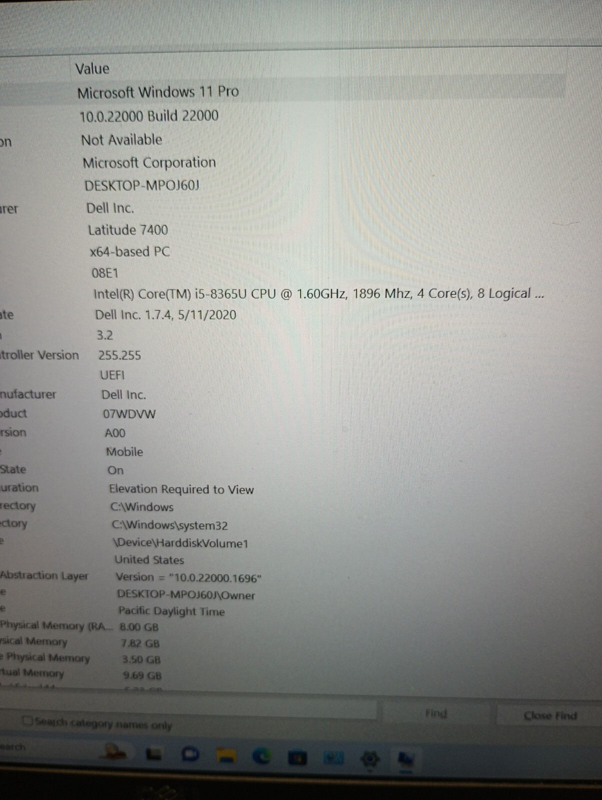 9181c Latitude7400(No charger!).i5 8th gen.8GB.256GB NVMe.LTE(GPS)14″FHD.W11 Pro