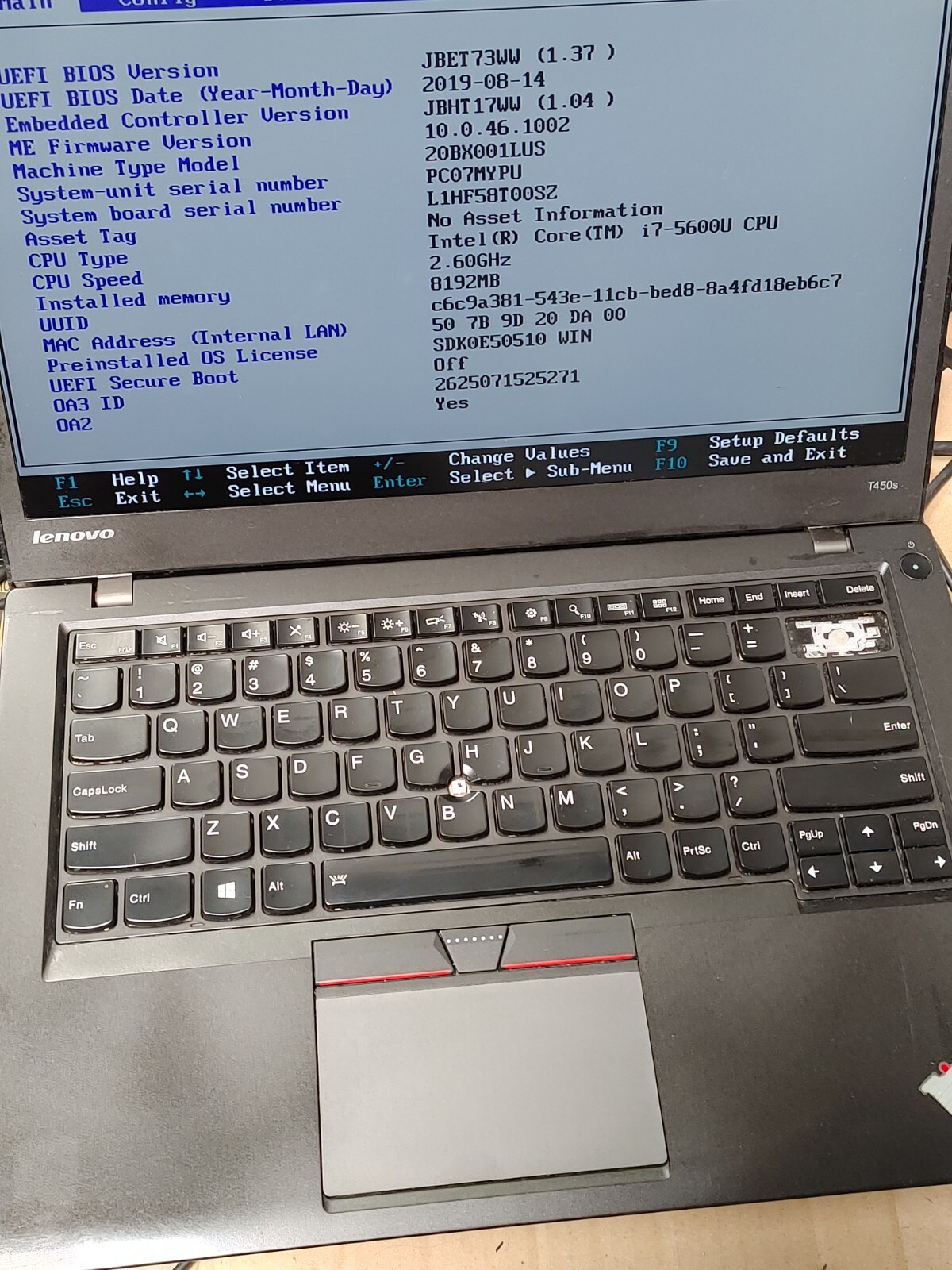 Lenovo Think T450s Core i7-5600U@2.60GHz, 8GB RAM , NO HD , FOR PARTS ONLY
