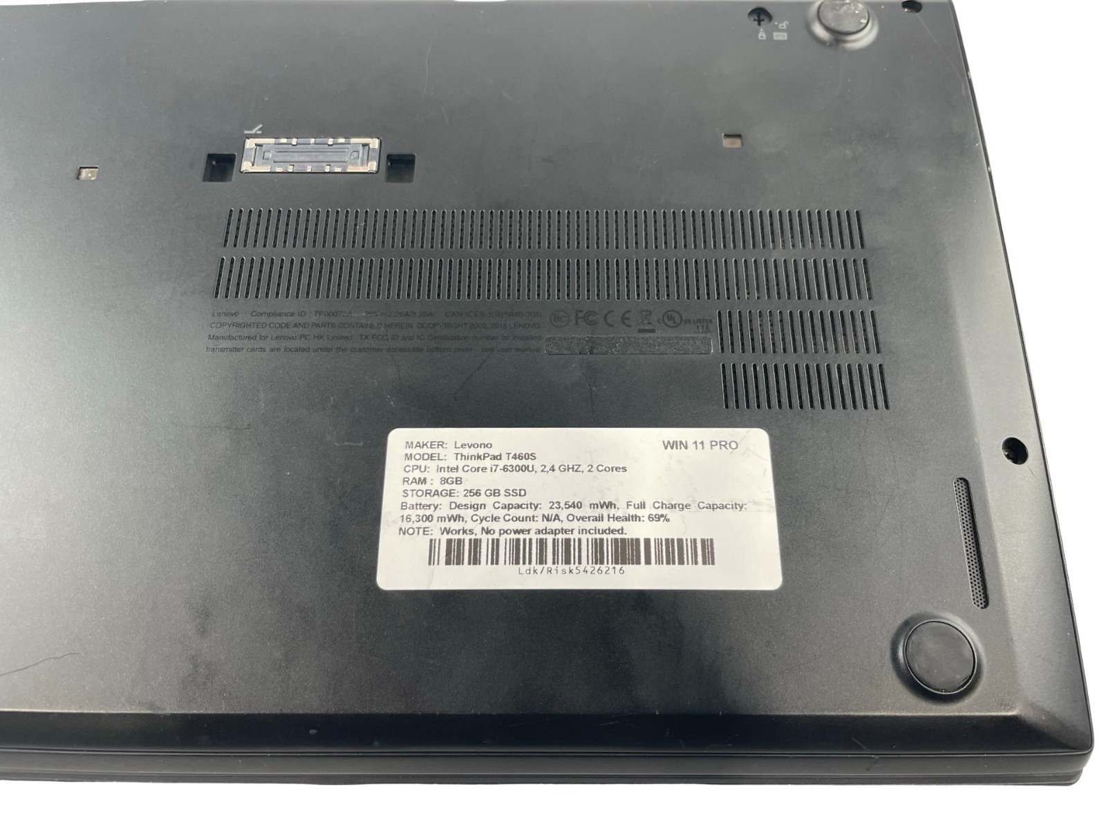 Lenovo ThinkPad T460s Core i7-6300U@2.40GHz 8GB RAM 256GB SSD Win. 11 Pro-NO AC