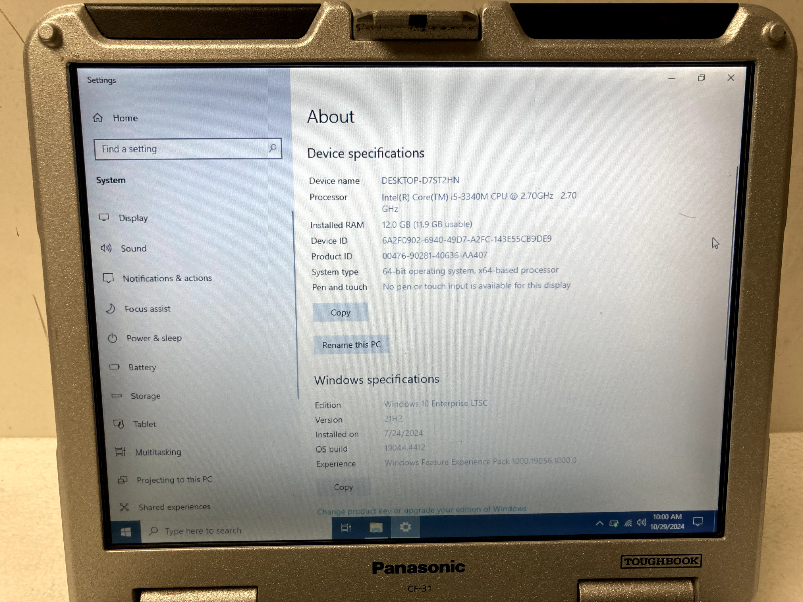 Panasonic Toughbook CF-31 13.1″ Core i5-3340M @2.70GHz 12GB RAM 256GB SSD