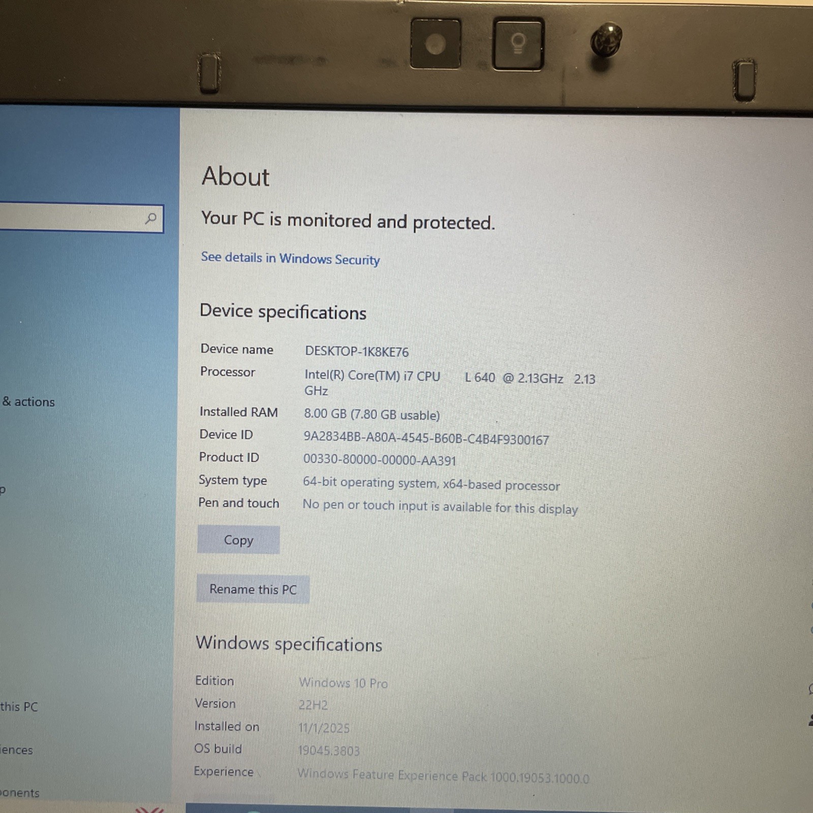 HP Elitebook 2540p Laptop Intel i7-L640 2.13GHz 8gb RAM 256GB HDD