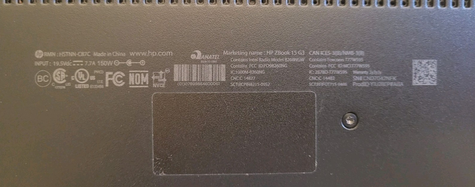 HP ZBook 15 G3 Core i7-6820HQ CPU @ 2.70GHz. 16GB Ram NO HDD/SDD – FOR PARTS