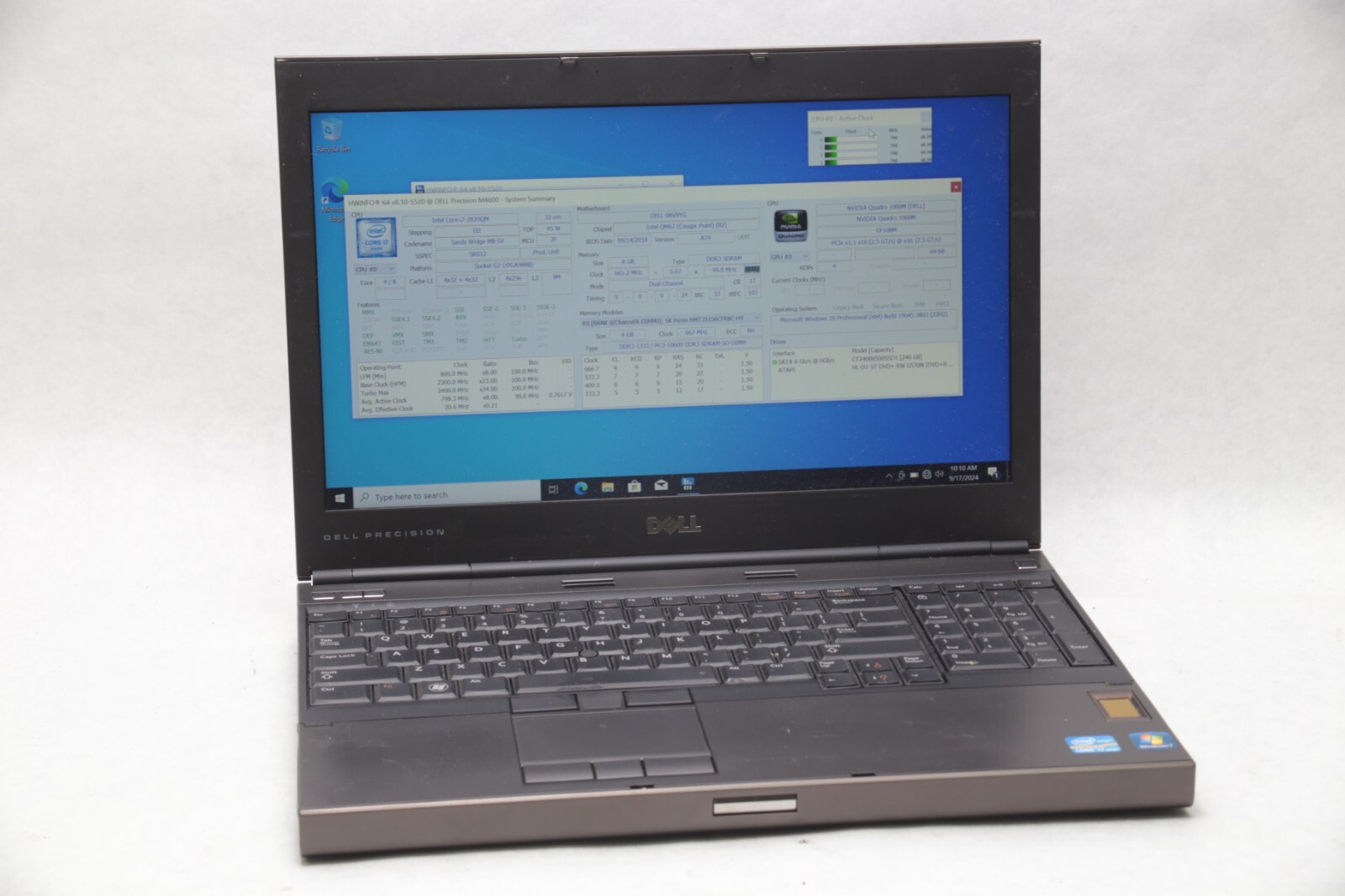 DELL PRECISION M4600 i7-2720qm 2.3ghz 8GB RAM 240gb SSD SATA WIN 10 PRO 051