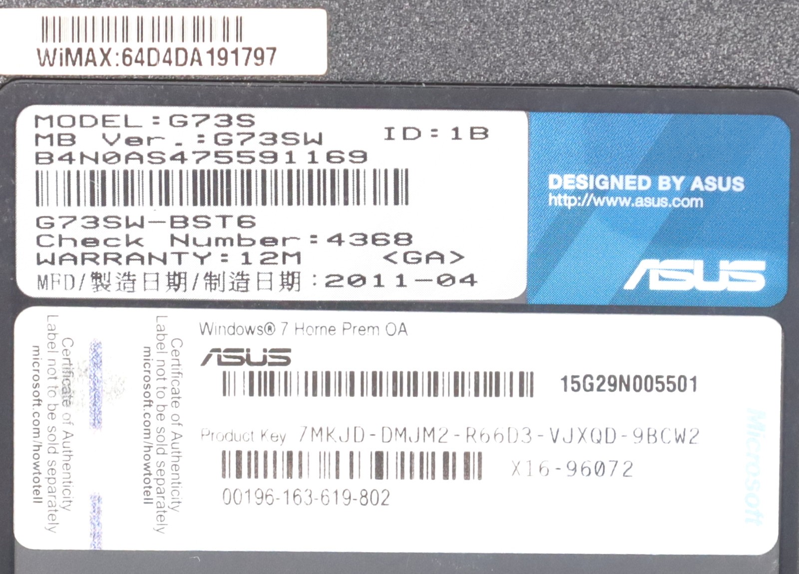 ASUS ROG G73SW Gaming Laptop Intel i7-2630QM 20GB RAM 512GB SSD Win 7 Pro