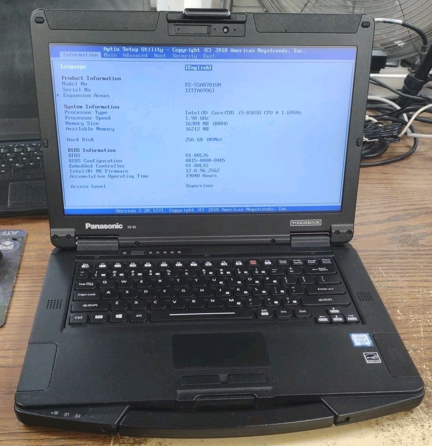 Panasonic ToughBook FZ-55 W/ i5-8365U, 256GB SSD, 16GB RAM. NON TOUCH