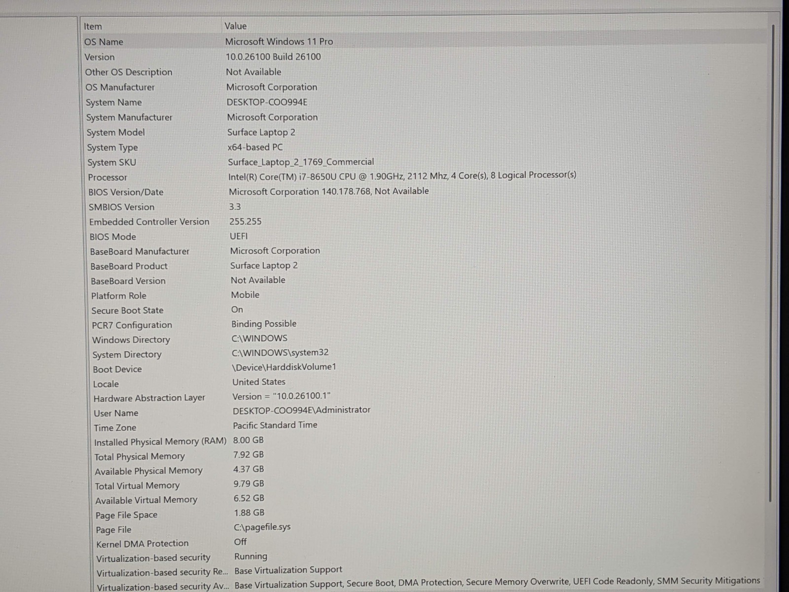 MS Surface Laptop 2 1769 13.5″ 2256×1504 i7-8650U 1.9GHz 8GB 256GB SSD AS-IS