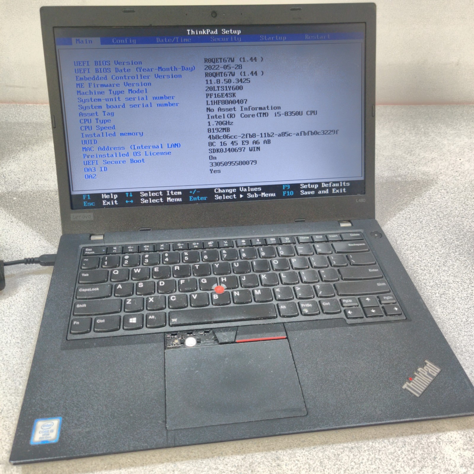 FOR PARTS Lenovo ThinkPad L480 Core i5-8350U 1.7GHz 8GB RAM NO SSD/OS/AC Read***