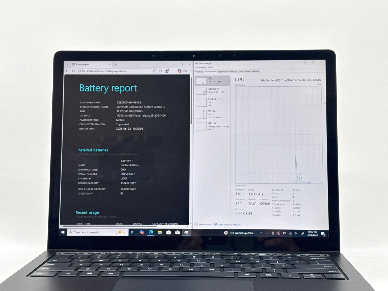 Microsoft Surface Laptop 4 13.5″ i5-1145G7 8GB 512GB SSD Works Good – Bad USB Po
