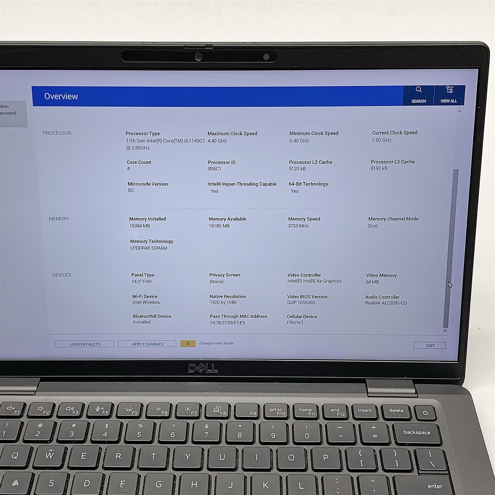 Dell Latitude 7420 Laptop Intel i5 1145G7 2.60GHZ 14″ FHD 16GB NO HDD/BATTERY