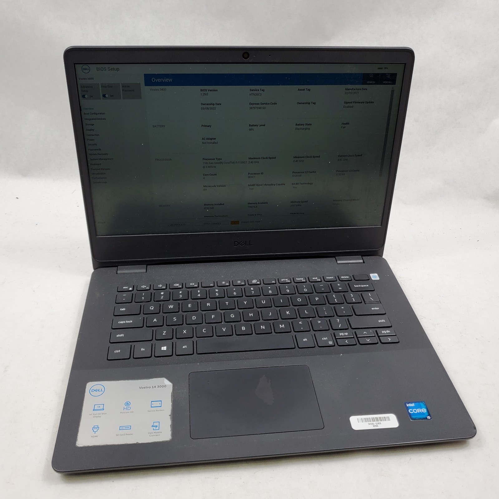 DELL VOSTRO 3400 INTEL CORE i5-1135G7 2.4GHz 8GB RAM 256GB SSD 1TB HDD *READ