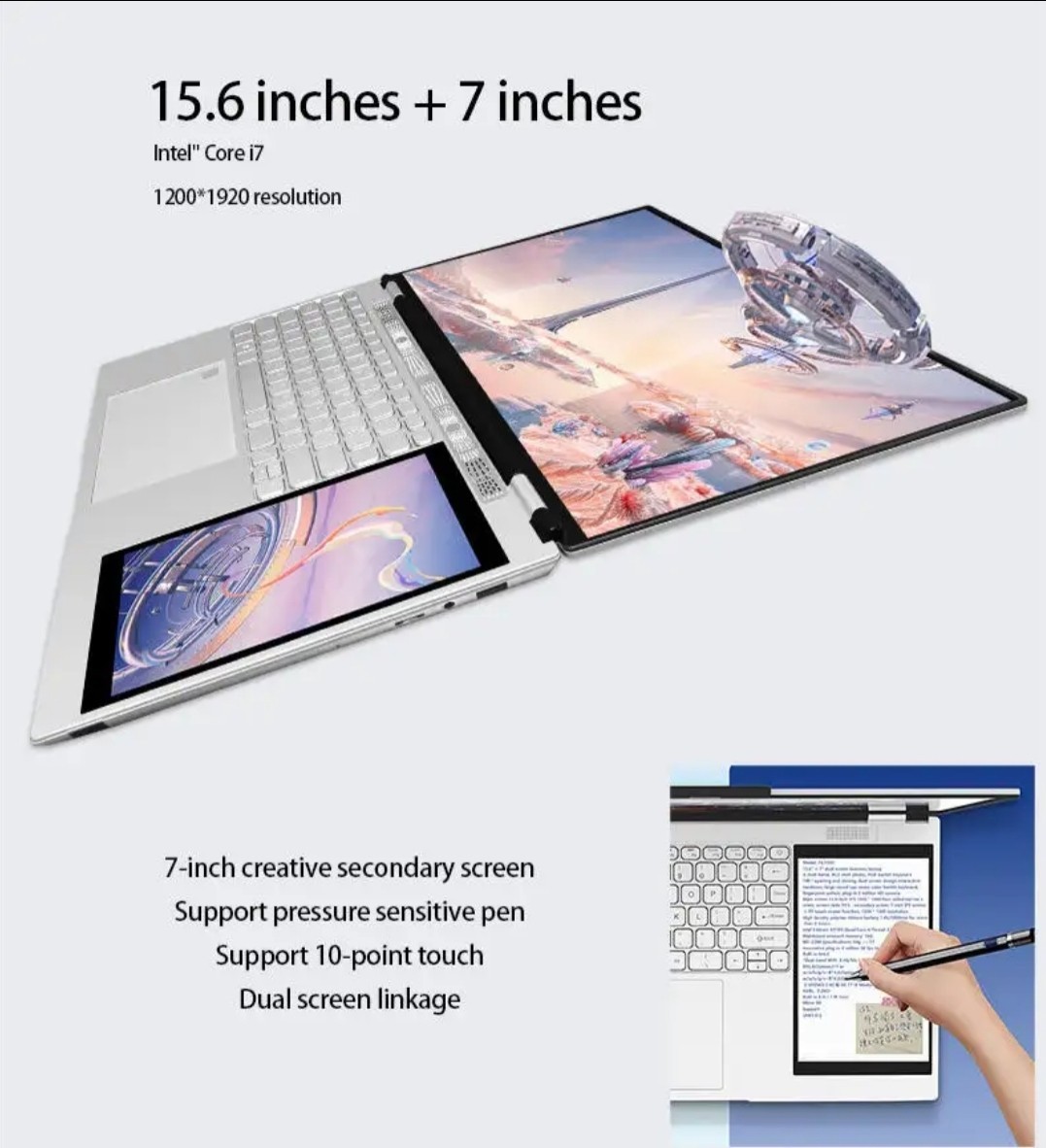 Dual Touchscreen Laptop 15.6 Inch+7 Inch 32G DDR4 2TB SSD Fingerprint Unlock