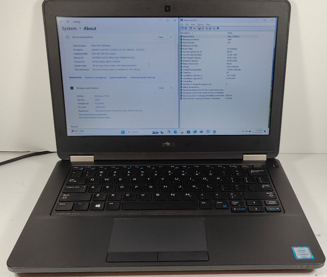 Dell Latitude E5270 Intel Core i5-6300U 2.40GHz 8GB RAM 12.5″ 256GB SSD Win 11