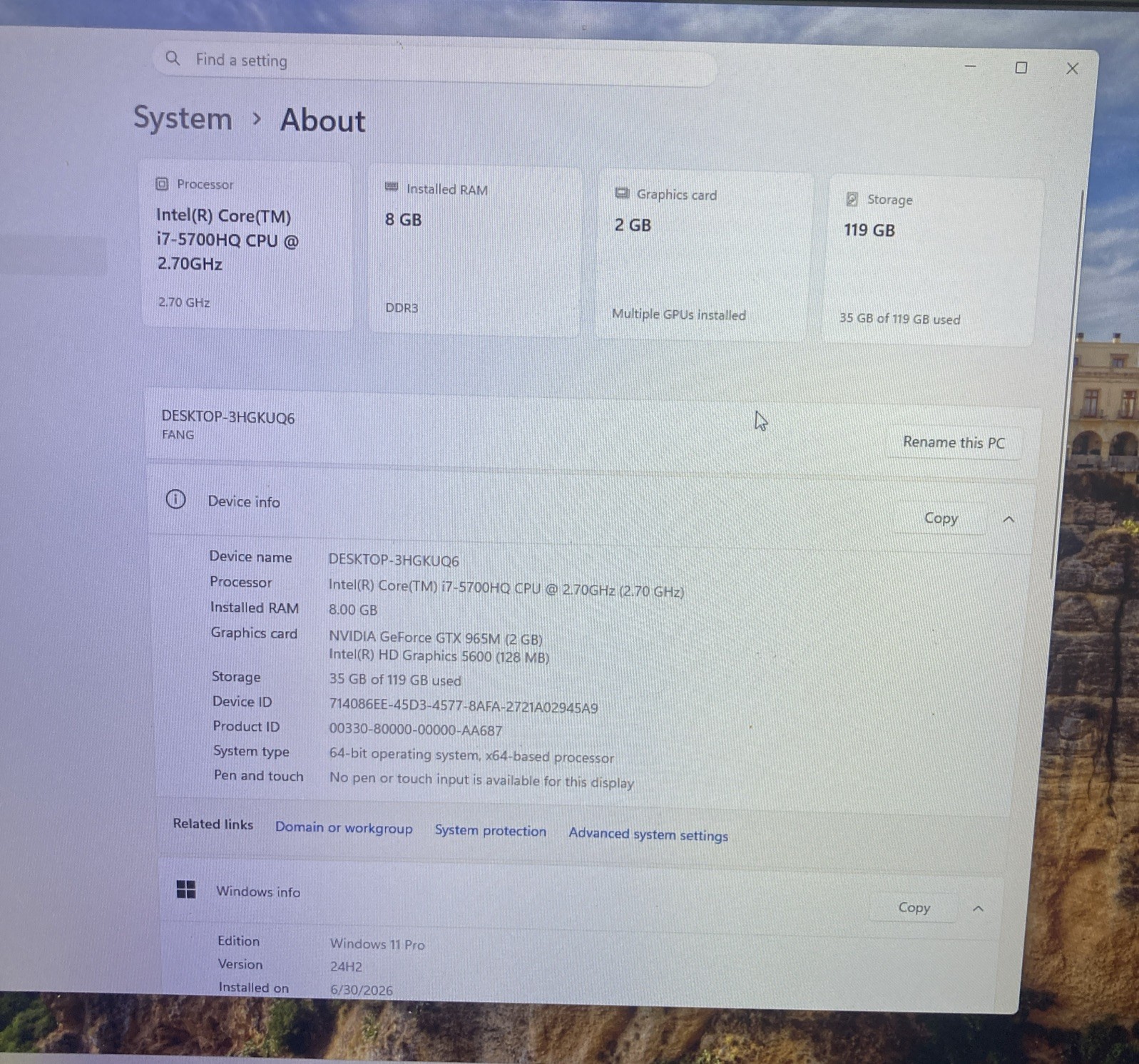 MSI MS‑1791 Intel Core i7 5700 2.7GHz 8 GB RAM 128 GB SSD WIN 11 bad battery