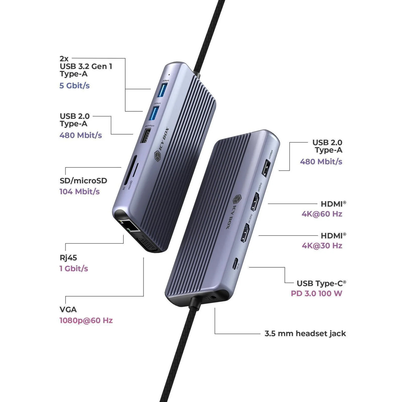 ICY BOX ib-dk4062-cpd 12-in-1 Docking Station (Aluminum)
