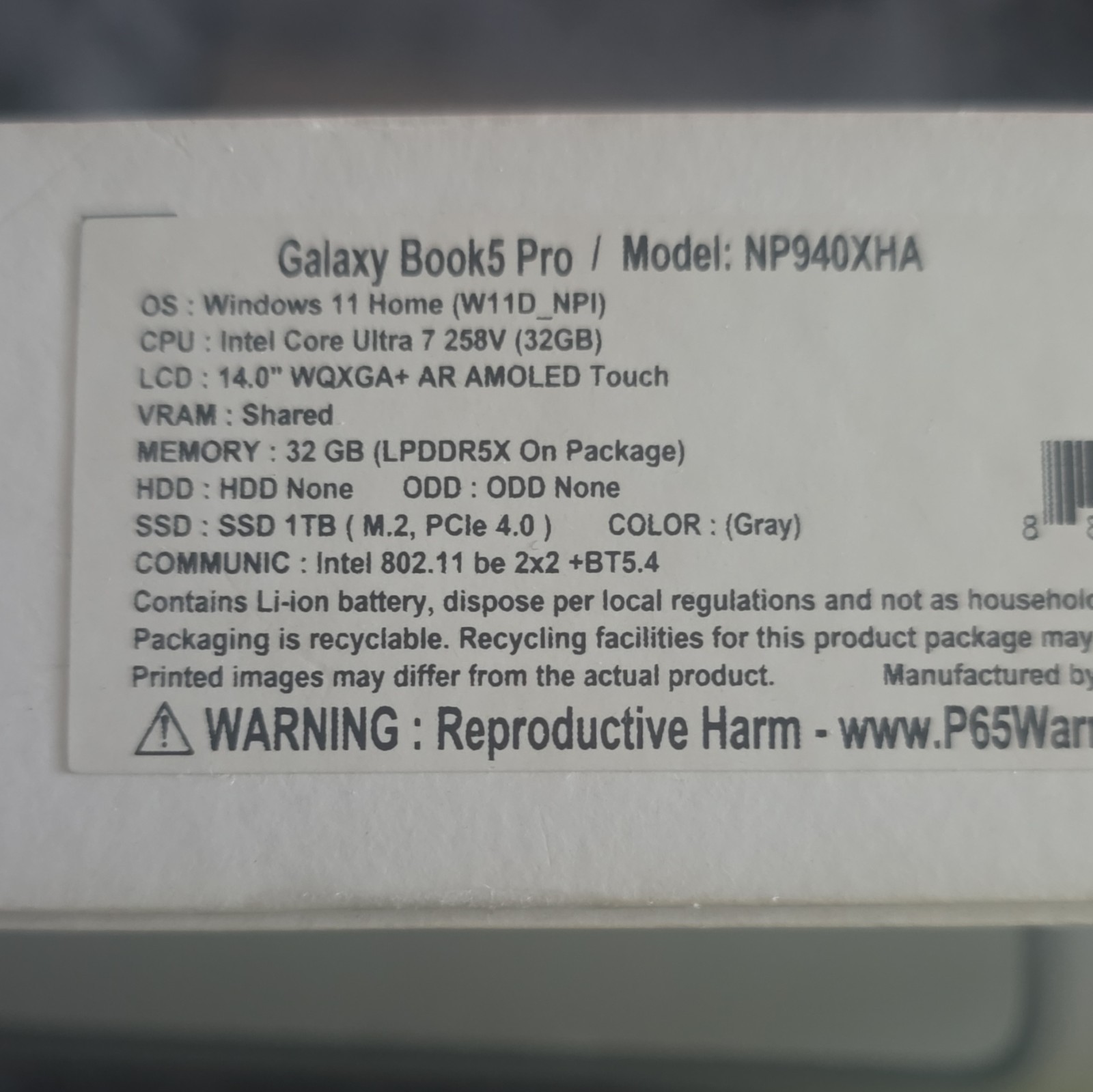 Samsung Galaxy Book 5 Pro 14″ AMOLED Touchscreen Core Ultra 7 258V 32GB 1TB SSD
