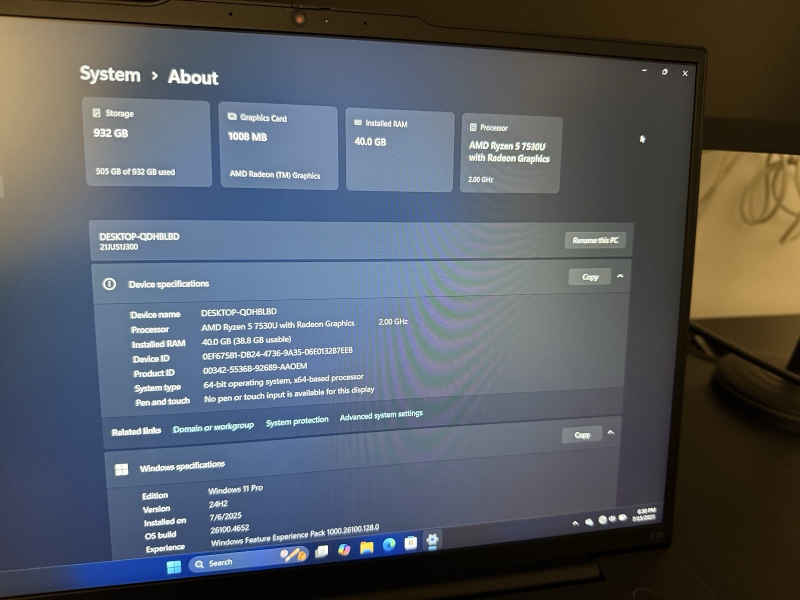 Lenovo ThinkPad E16 Gen 1 Laptop 16″ AMD Ryzen 5 7530U, 40GB RAM, 1TB SSD