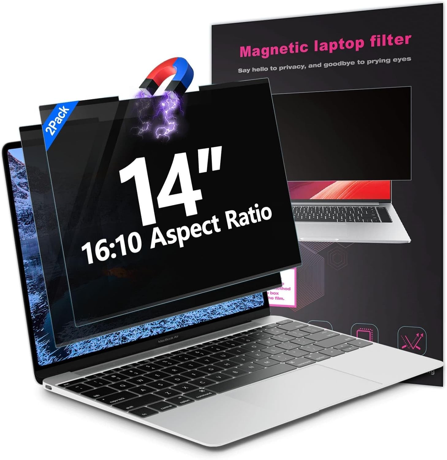 14 Inch Laptop Privacy Screen 16:10 Aspect Ratio, Removable Anti-Blue/Glare Filt