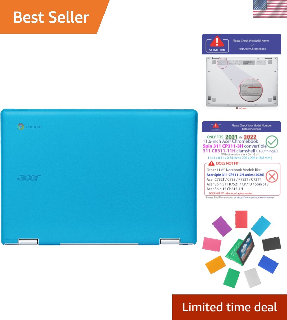 Scratch-Resistant Aqua Case for 11.6″ Acer Chromebook 311 & Spin Convertible
