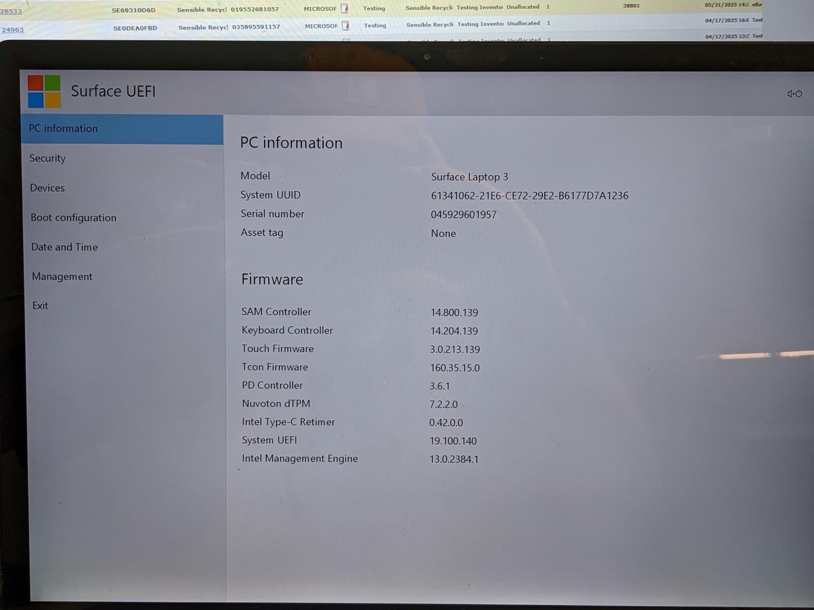 MICROSOFT SURFACE LAPTOP 3 1872 i5-1035G7 @ 1.2GHZ, 8GB RAM, NO HDD/OS – (PARTS)