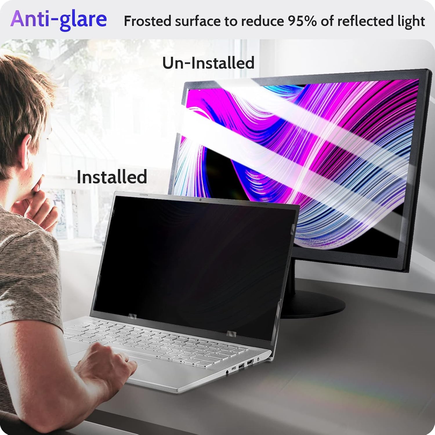 14 Inch Laptop Privacy Screen for 16:9 Computer Monitor, Anti Glare Filter Prote