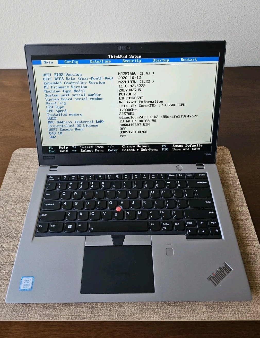 Lenovo ThinkPad T480s, Intel i7-8650U Quad Core / 24GB RAM/ 512 GB SSD, W11 Pro