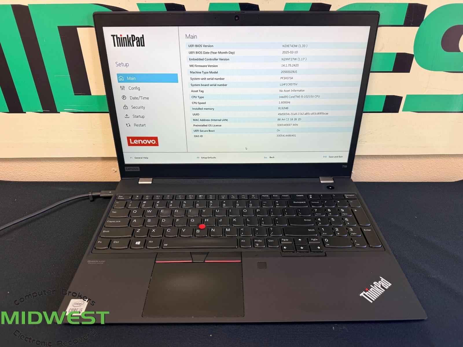 Lenovo ThinkPad T15 Gen 1 i5-10210U 1.6GHz 8GB 256GB SSD (Parts – See Desc.)