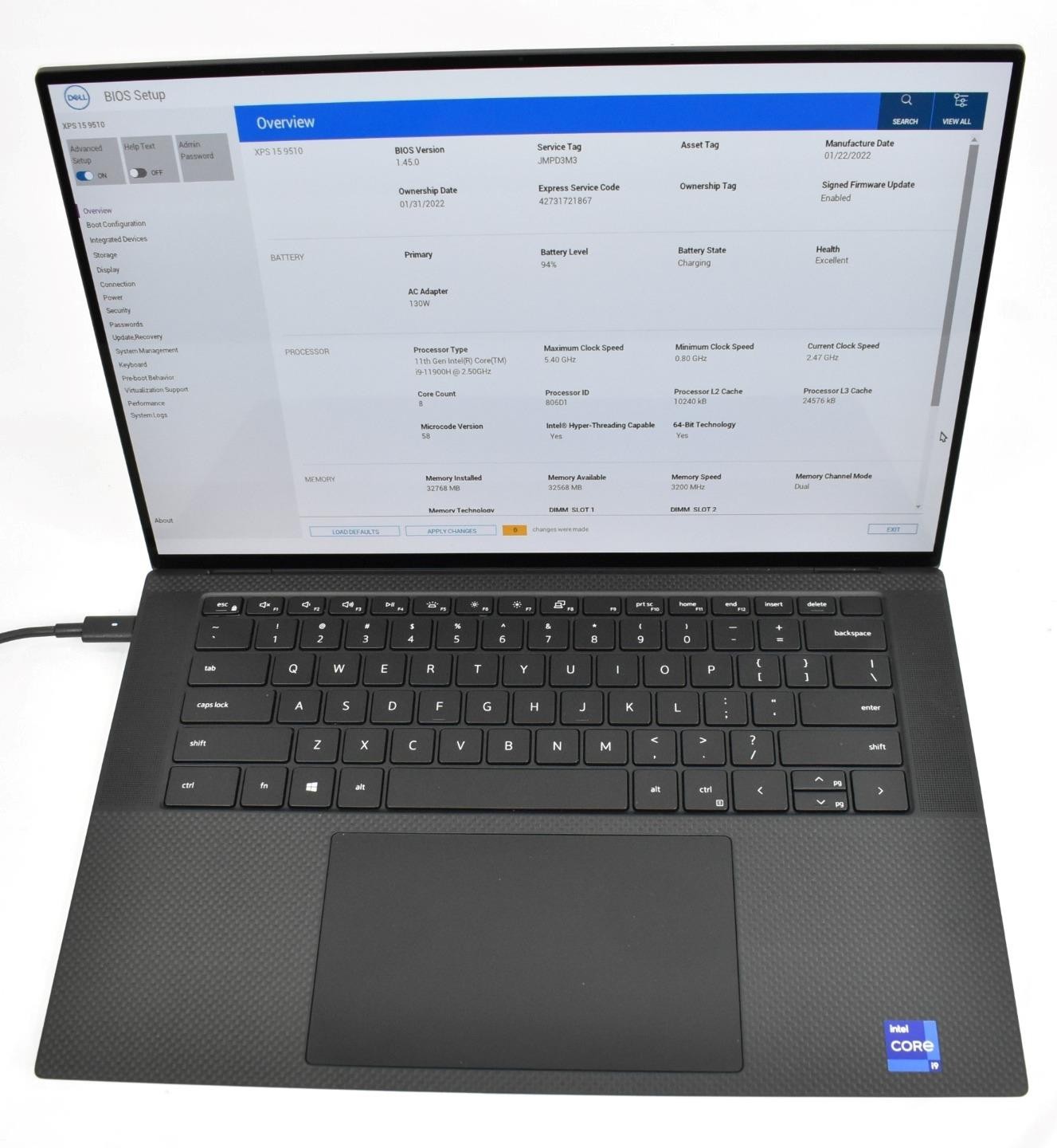 Dell XPS 15 9510 Laptop i9-11900H 2.5GHz 32GB 512GB SSD No OS RTX 3050 Ti