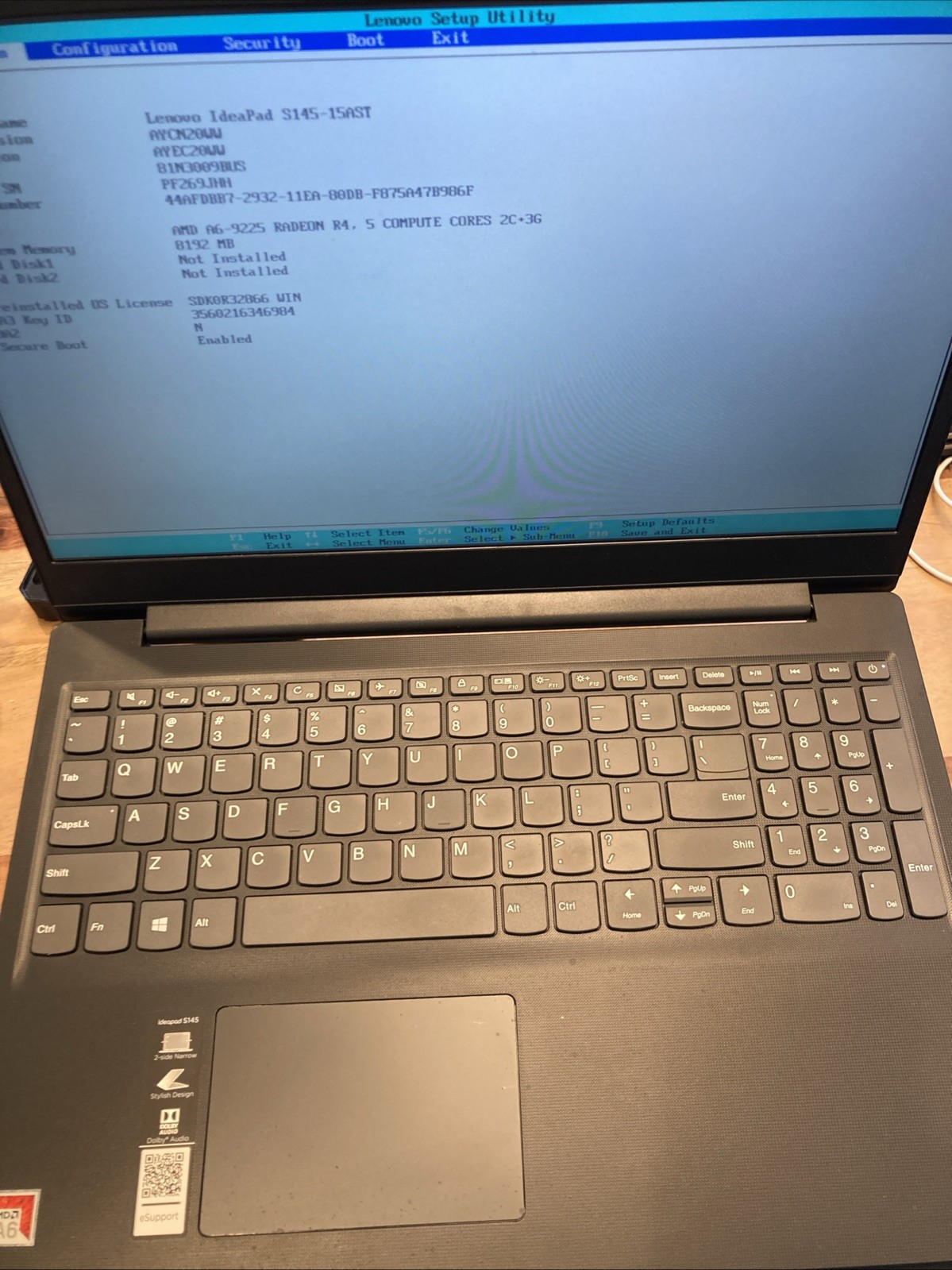 Lenovo IdeaPad S145-15AST AMD A6-9225 W/RADEON R4 8GB NO HDD/OS