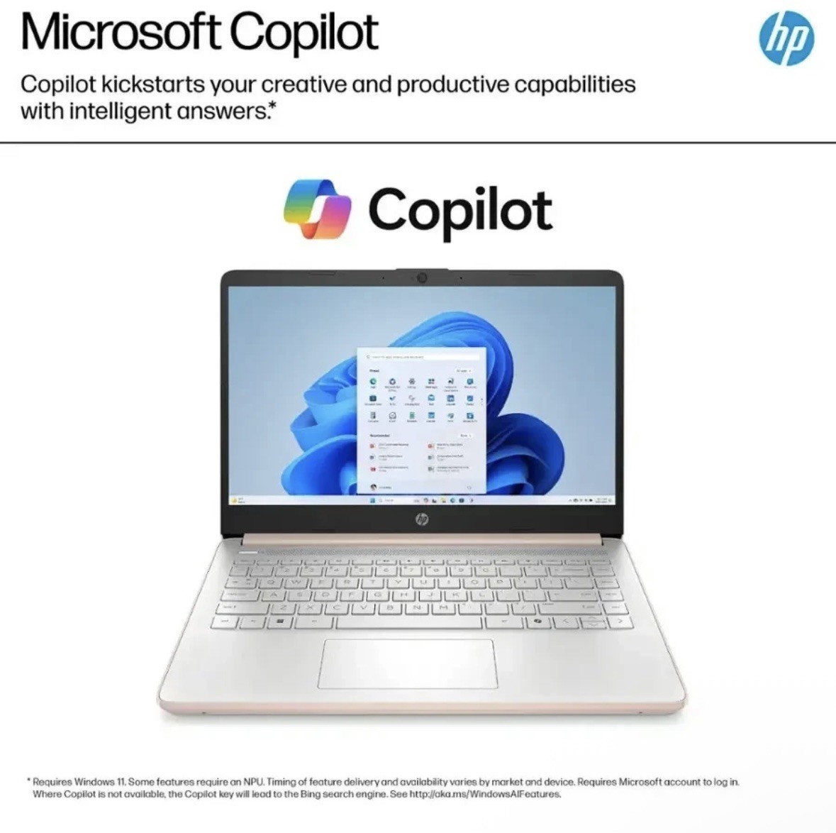 New HP 14″ Laptop Intel CPU N150 4GB RAM 128GB Storage UFS – Pale Rose Gold