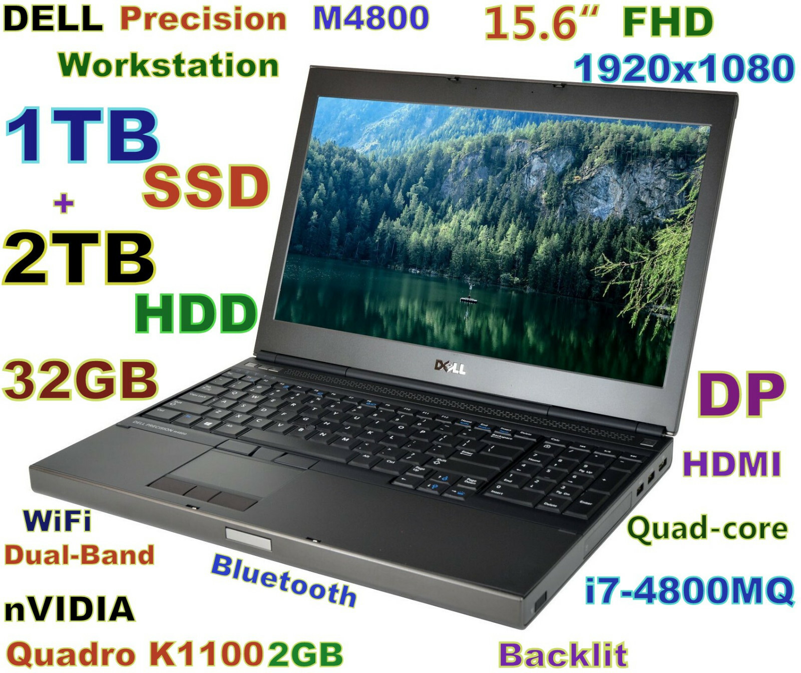 Workstation DELL M4800 i7-QUAD (1TB SSD + 2TB) 32GB 15.6″ FHD Quadro 2GB Docking