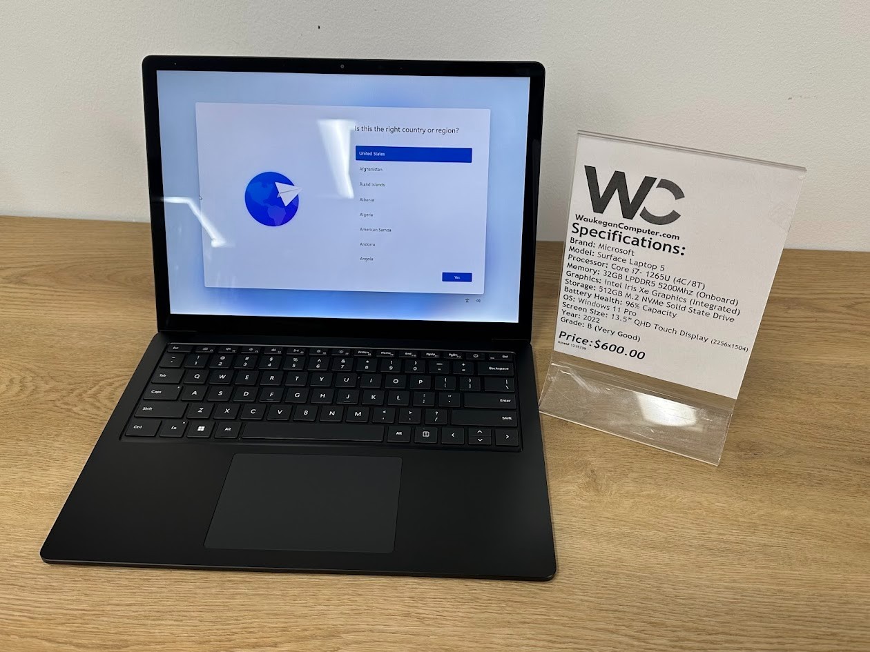 Microsoft Surface Laptop 5 Core i7 1265U, 32GB LPDDR5 Intel Iris Xe, 512GB SSD