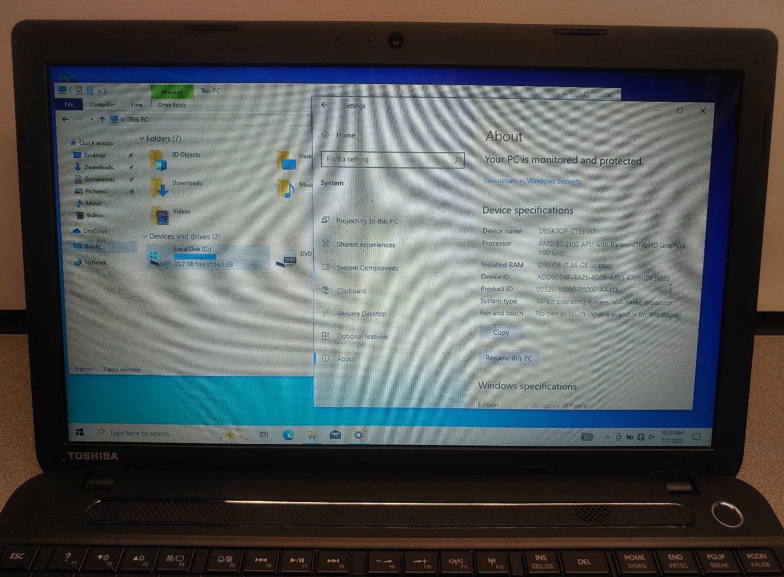 Toshiba Satellite C55D-A5170 15.6″ AMD E1-2100 8GB RAM 64GB SSD Windows 10