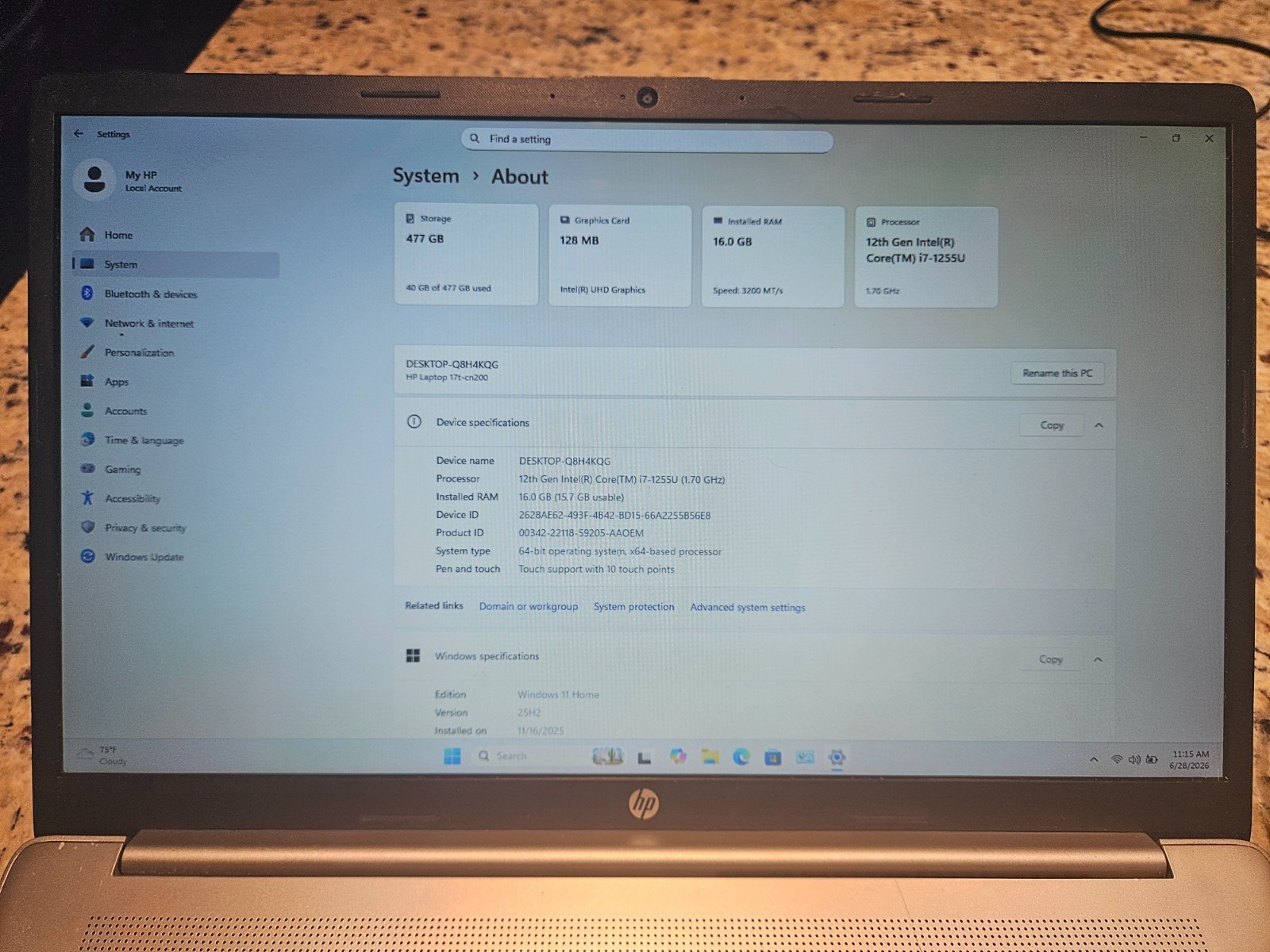 HP 17T-CN200 i7-1255U, 16GB RAM, 512GB SSD, Backlit KB, HD+ Touch Windows 11