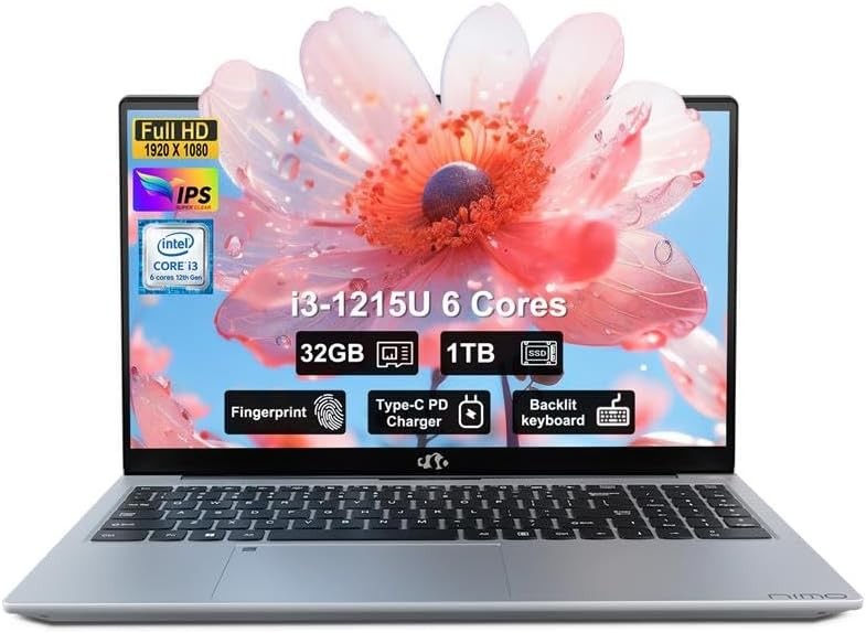 NIMO 15.6 Laptop Intel 6 Core i3-1215U 32GB RAM 1TB SSD 4.4GHz Wi-Fi6 Windows 11