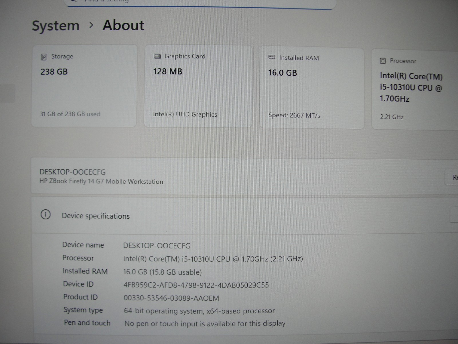 HP ZBook Firefly 14″FHD Intel Core i5-10310U 1.7GHz 16GB RAM 256GB SSD +P/A