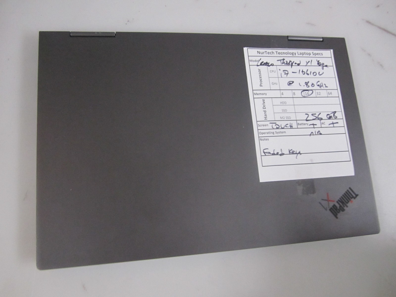 LENOVO THINKPAD X1 YOGA 5TH GEN I7 1.80GHZ 16GB 256GB M2SSD LAPTOP + AC NOOS REA
