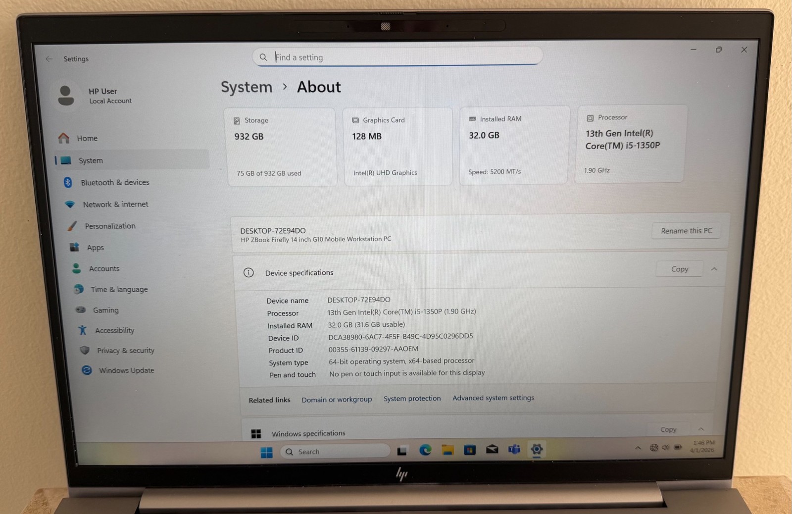 HP ZBook Firefly 14 G10 Laptop Intel i5 1350P 32GB 1TB Win 11 Pro 7Z1A6UT#ABA