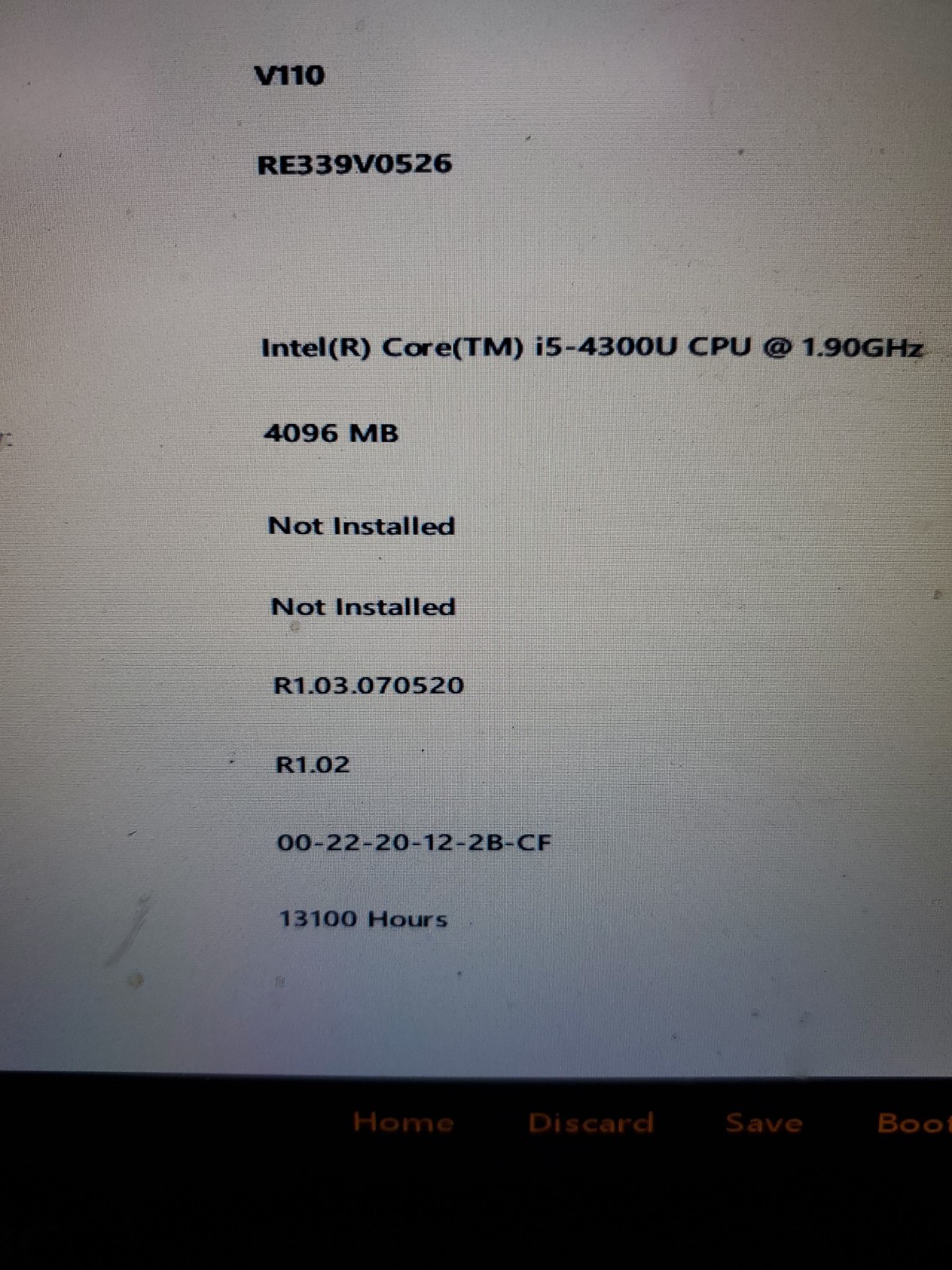 GETAC V110 Laptop Tablet Touch Screen i5-4300U 1.90GHz 8gB No HDD 13100hrs