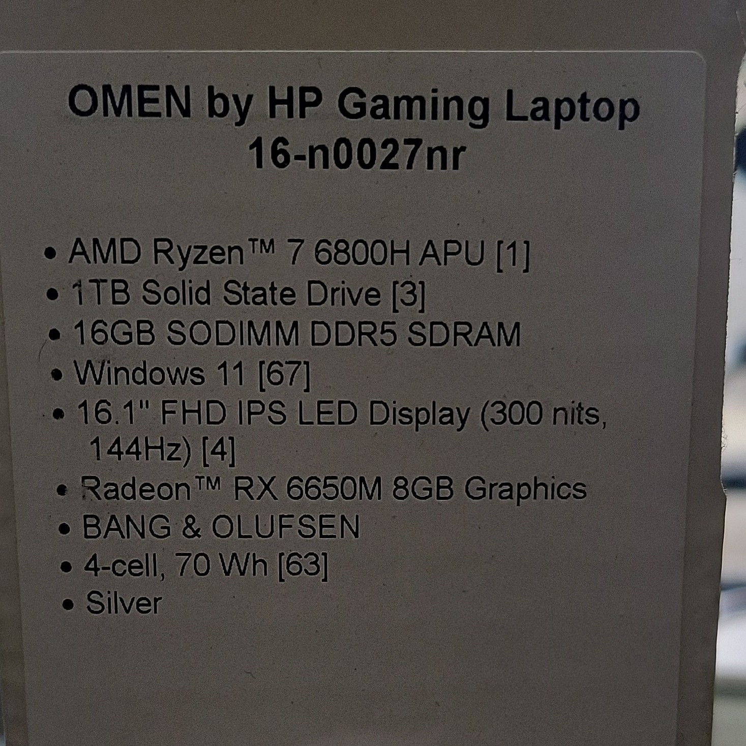 HP OMEN 16-n0027nr Ryzen 7 Radeon RX 6650M 16GB 1TB SSD 16.1″ FHD Win 11