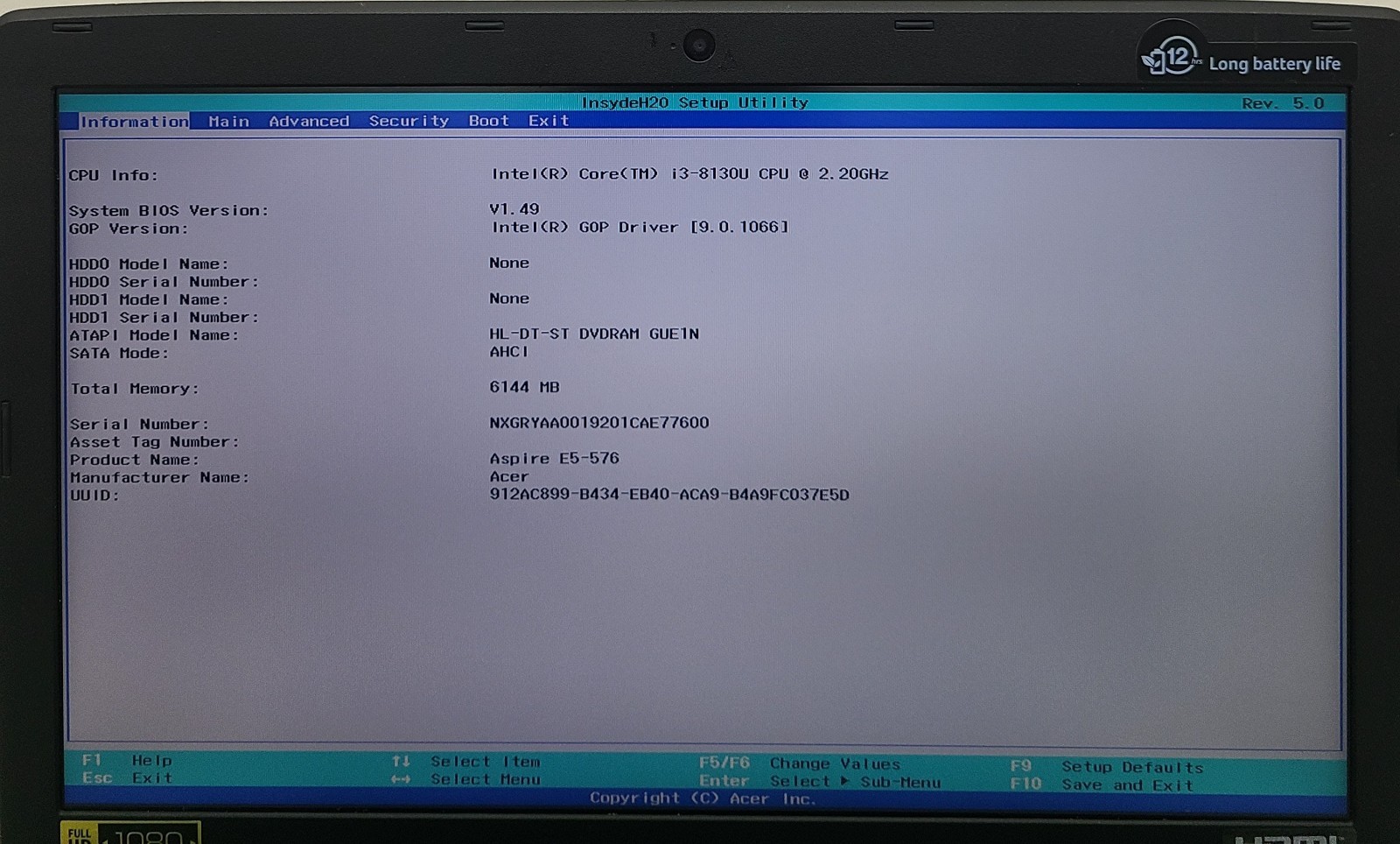 Acer Aspire E15 E5-576-392H Laptop Intel i3-8130U 6GB RAM NO HD/OS (FL)