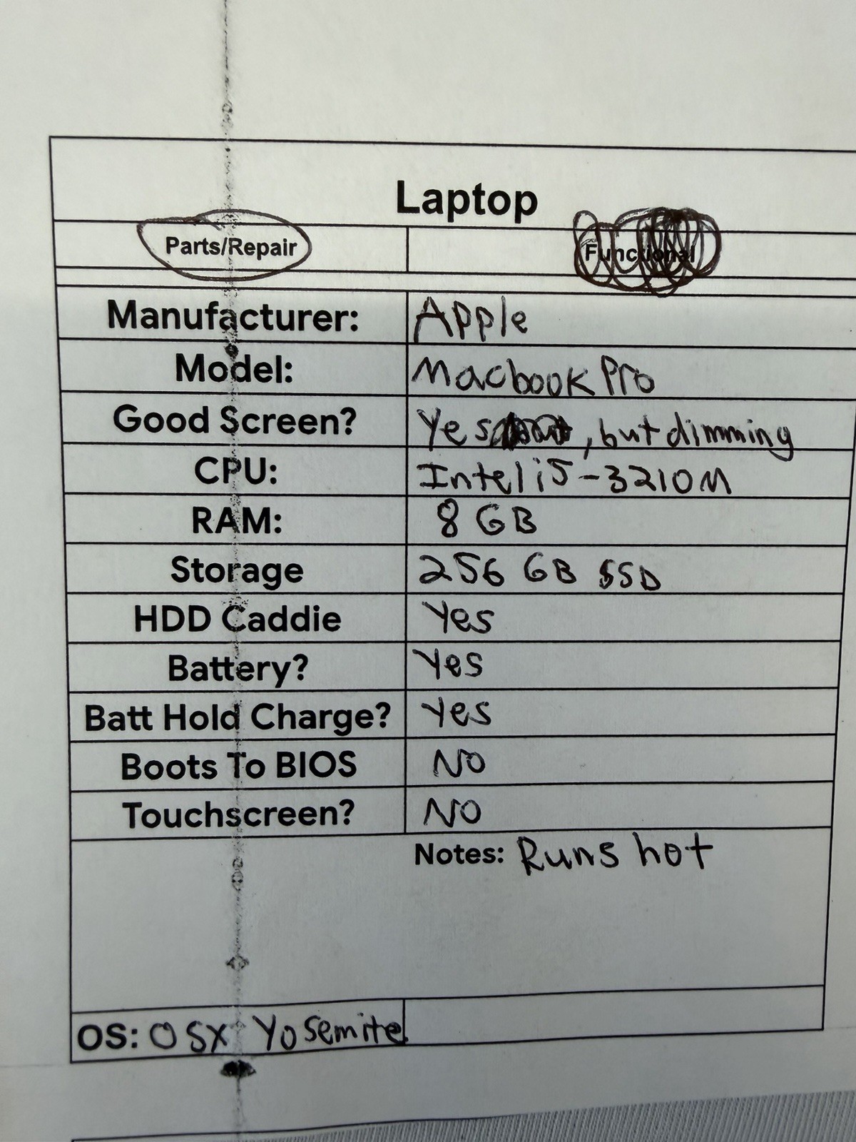 Apple Macbook Pro Laptop – Screen Dimming – Intel i5-3210M -RAM 8 GB – Read Des
