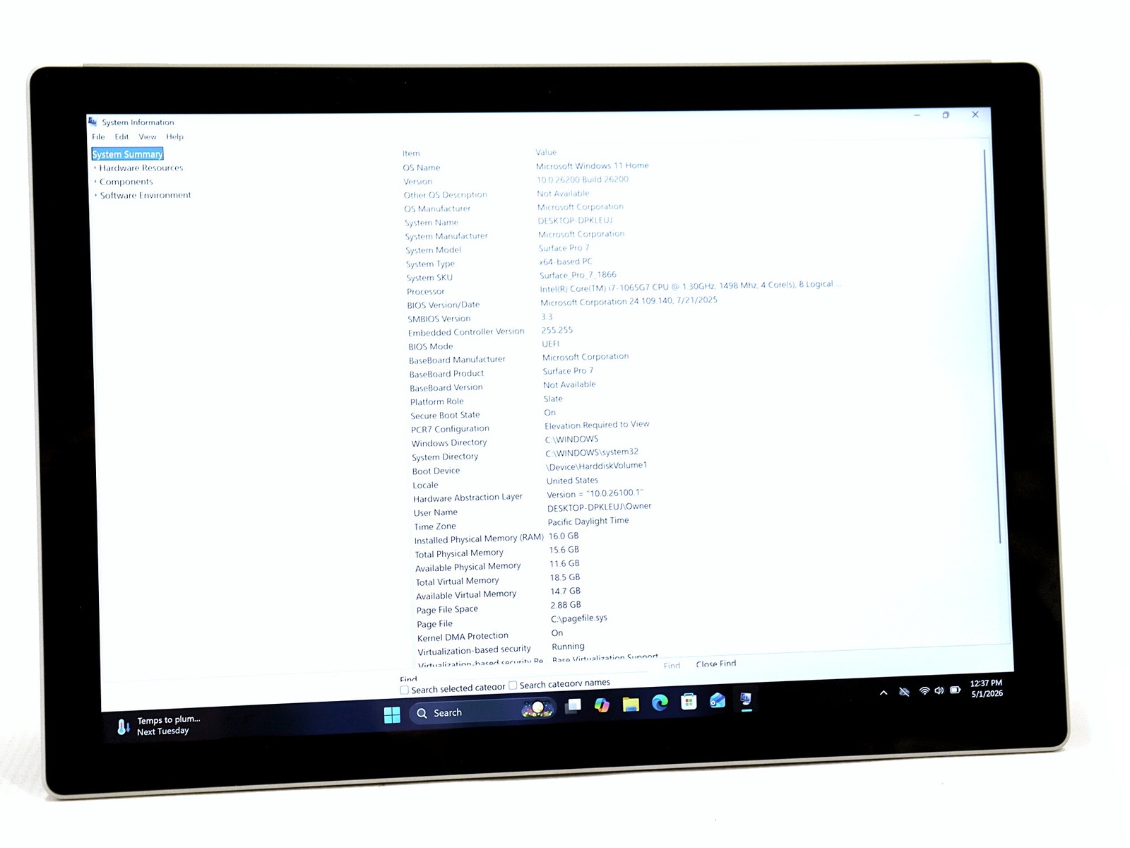 Microsoft Surface Pro 7 3K 12.3″ (1866) Core i7-1065G7 16GB 256GB NVMe W11H