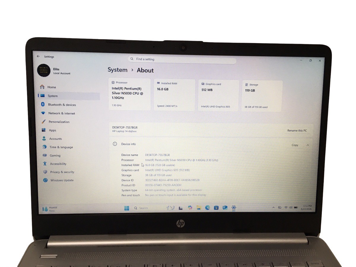 HP 14″ LAPTOP 14-DQ0703DX INTEL PENTIUM N5030 16GB RAM 128GB SSD WIN (EPJ033497)