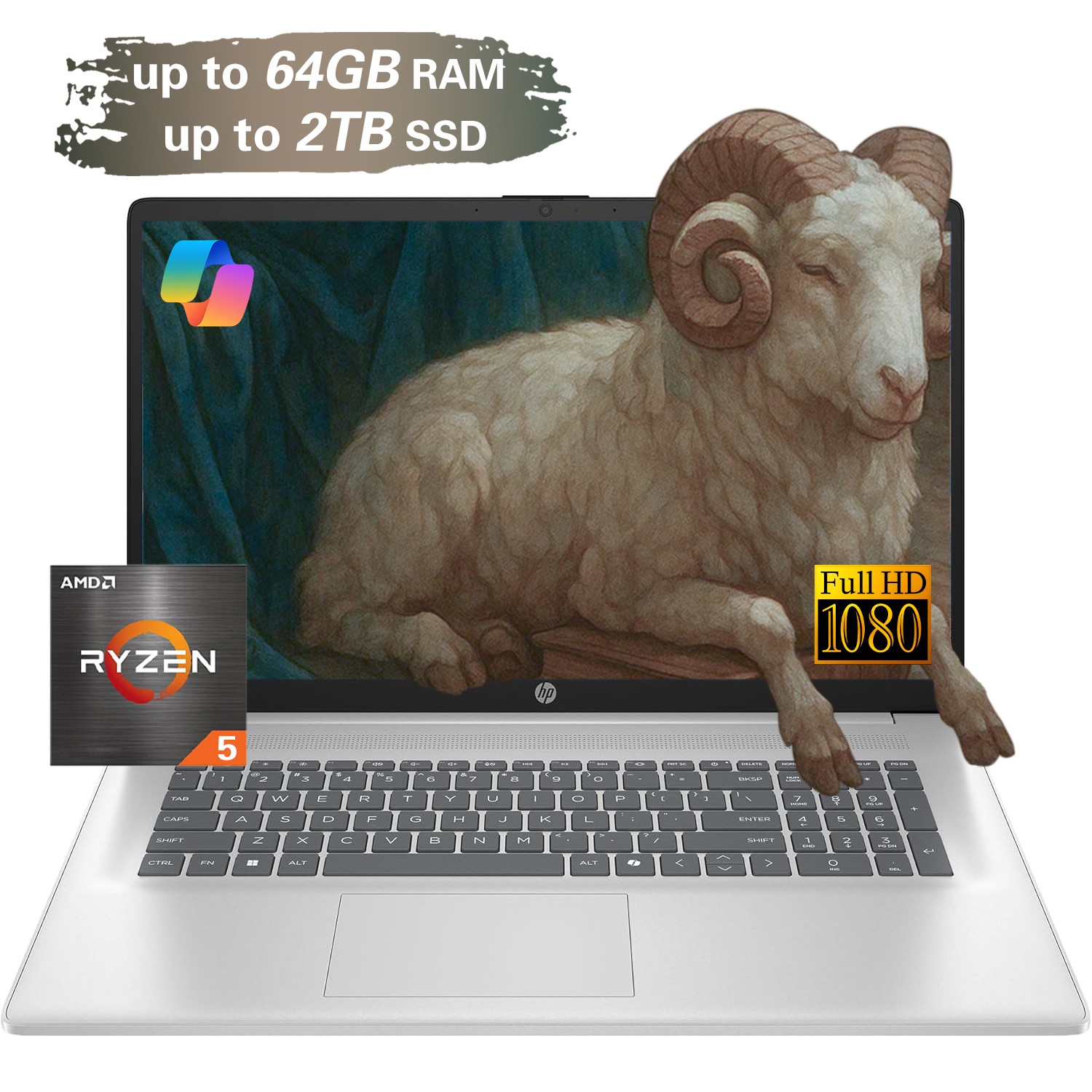 HP 17-cp3155cl Laptop 17.3″ HD Ryzen5 7430U 32GB RAM-2TB SSD W11P | Silver Touch