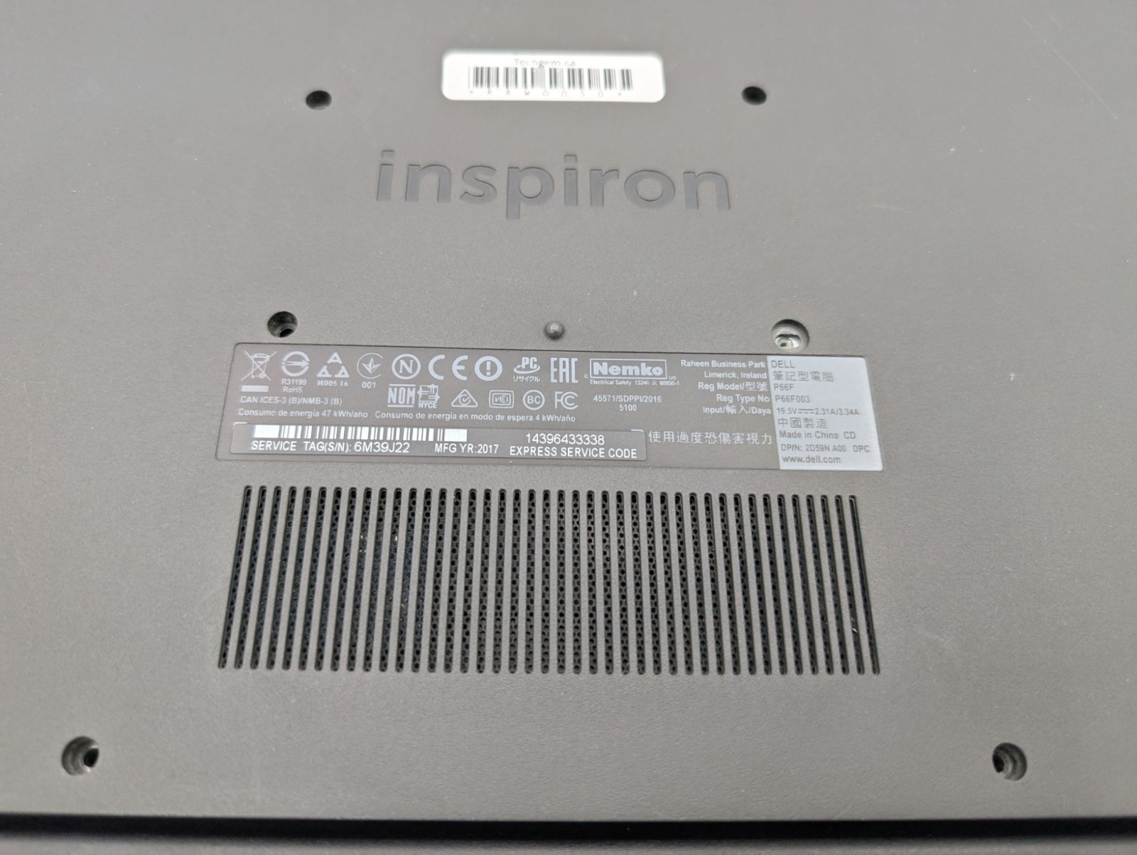 Dell Inspiron 5565 15.6″ Laptop A9-9400 No RAM No SSD Missing HDD Connector