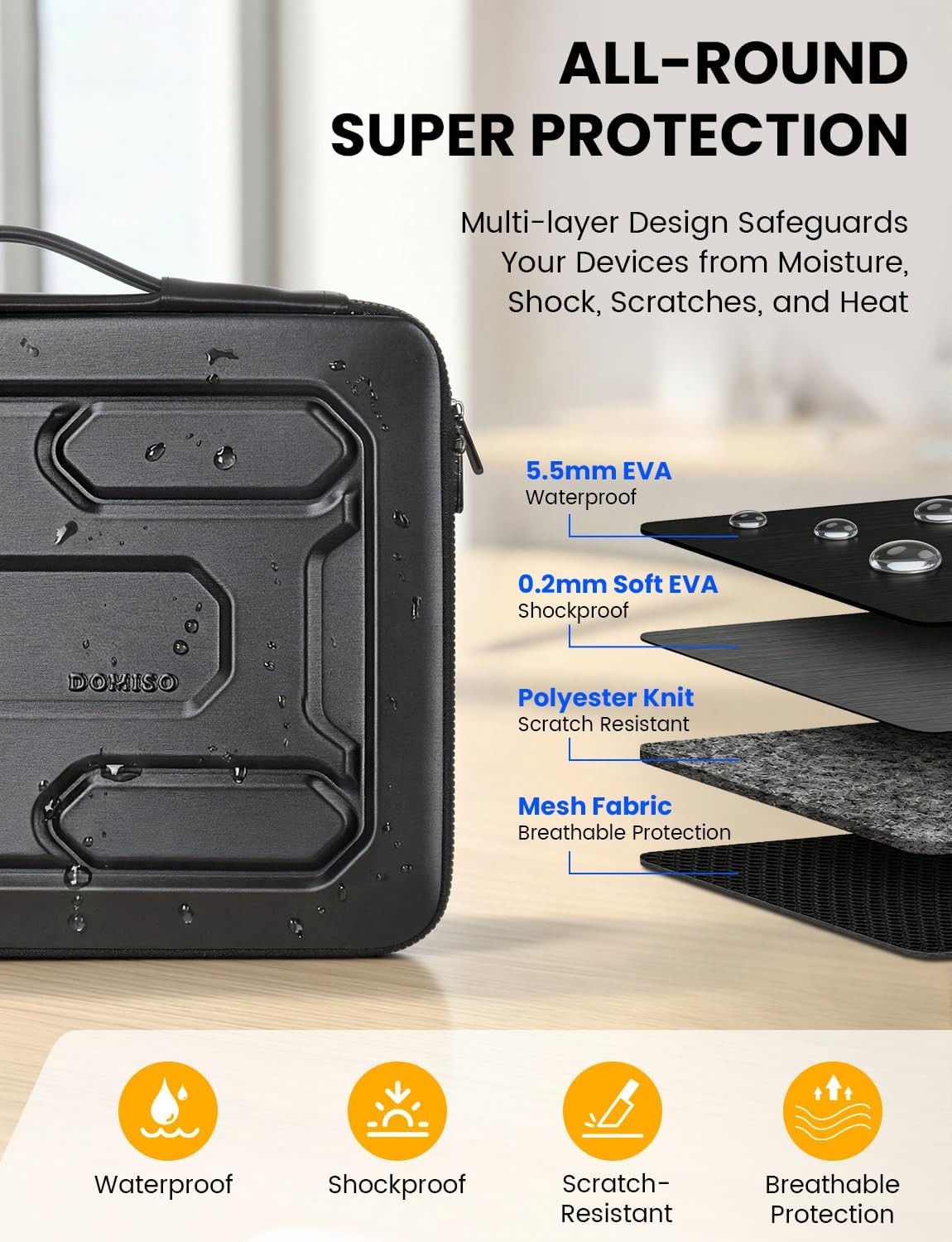 Waterproof Shockproof Hard Shell Laptop Sleeve 14-14.4 inch Case with Handle