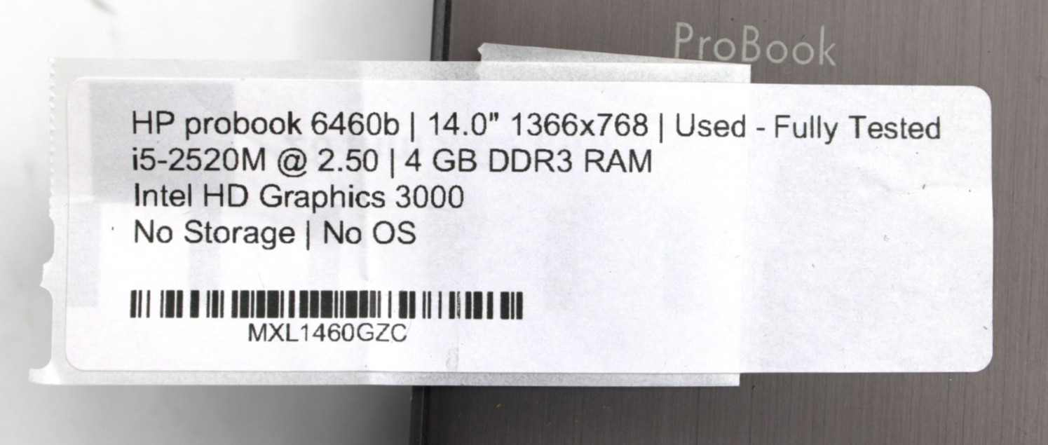HP ProBook 6460b i5-2520M@2.50GHz 4GB DDR3 NO STORAGE OR OS *USED/TESTED*